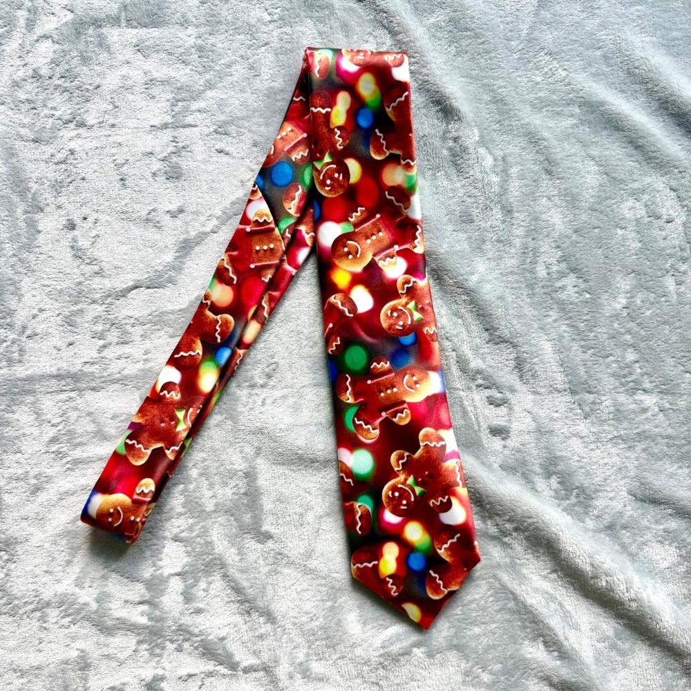 HO HO HO Tie Mens OS Multicolor Gingerbread Man Christmas Holiday Novelty Print